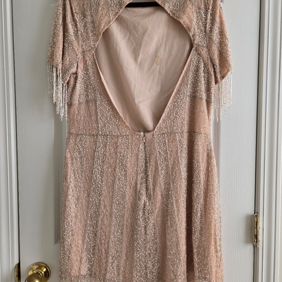 ASOS blush Nude Pink Silver Fringe Beaded Open Back Cocktail Party Mini Dress - Picture 5 of 11